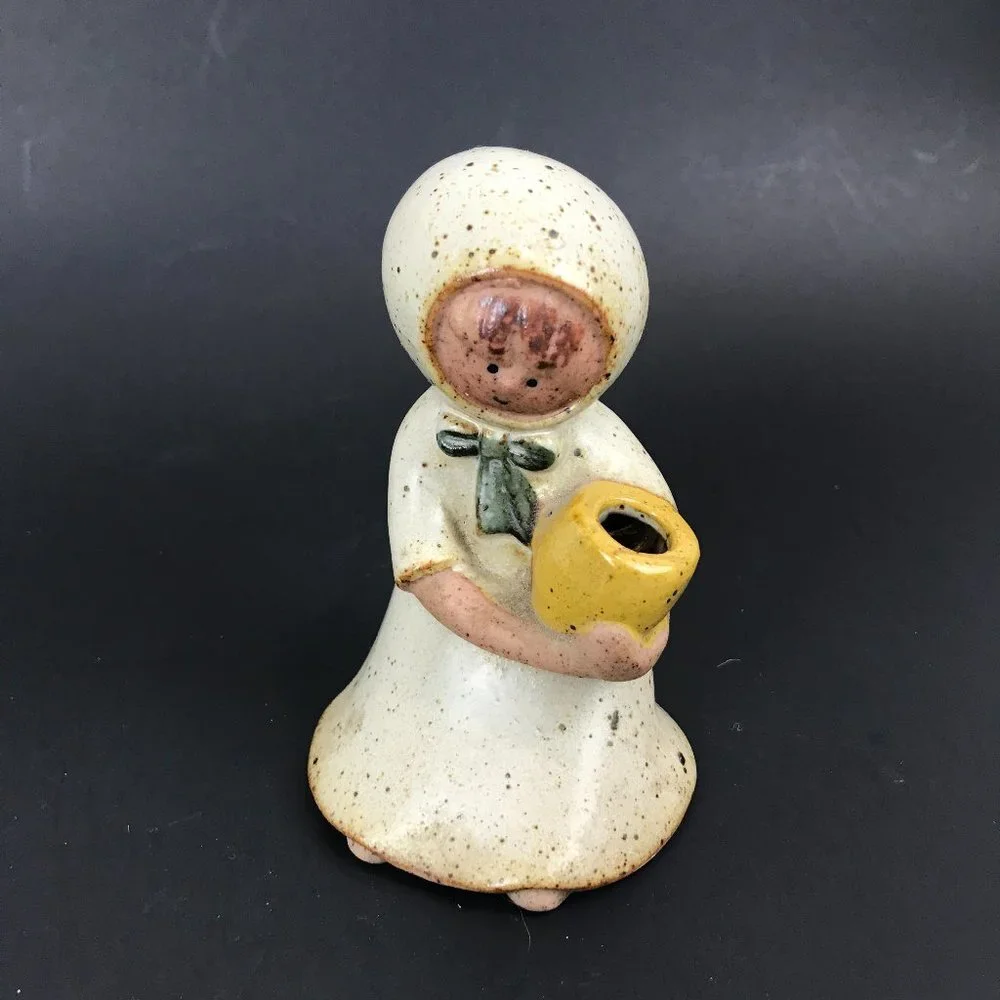 Vintage UCTI Stoneware Art Pottery, girl holding flower pot